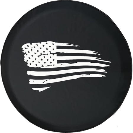 Black Tire Covers - Tire Accessories for Campers, SUVs, Trailers, Trucks, RVs and More | Tattered American Flag Black 32 Inch