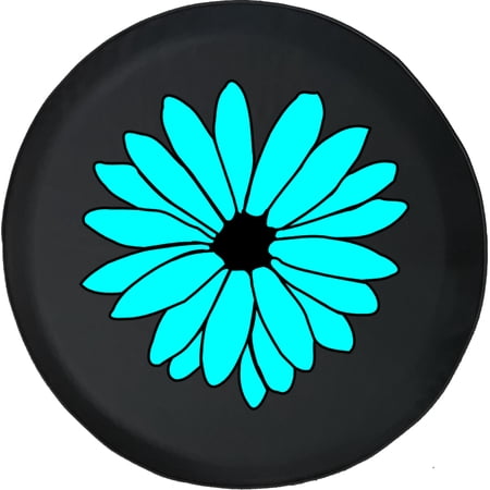 Black Tire Covers - Tire Accessories for Campers, SUVs, Trailers, Trucks, RVs and More | Teal Pretty Flower Black 32 Inch