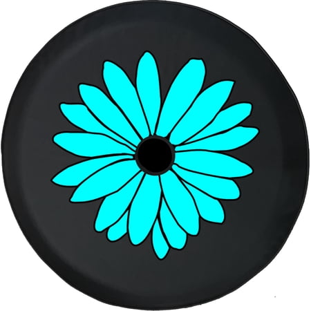 Black Tire Covers - Tire Accessories for Campers, SUVs, Trailers, Trucks, RVs and More | Teal Pretty Flower Black 33 Inch with Backup Camera Hole