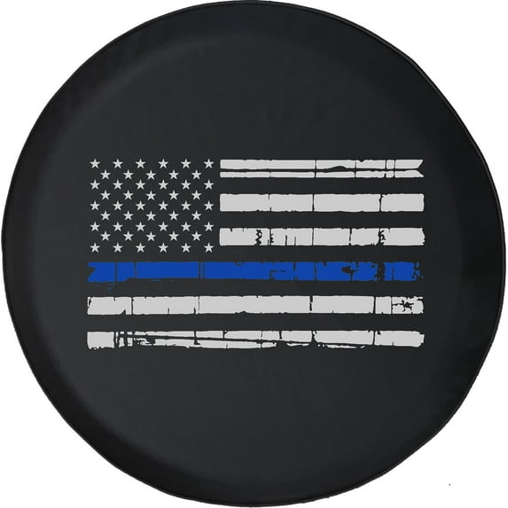 Black Tire Covers - Tire Accessories for Campers, SUVs, Trailers, Trucks, RVs and More | | Thin Blue Line Flag Police Black 28 Inch