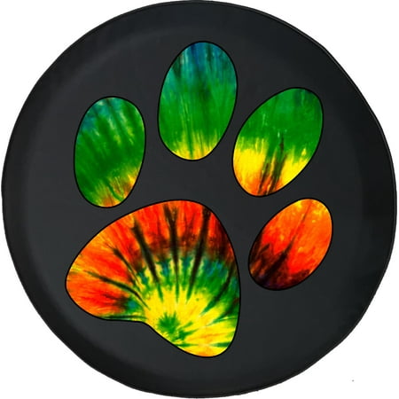 Black Tire Covers - Tire Accessories for Campers, SUVs, Trailers, Trucks, RVs and More | Tie Dye Dog Paw Prints Black 31 Inch