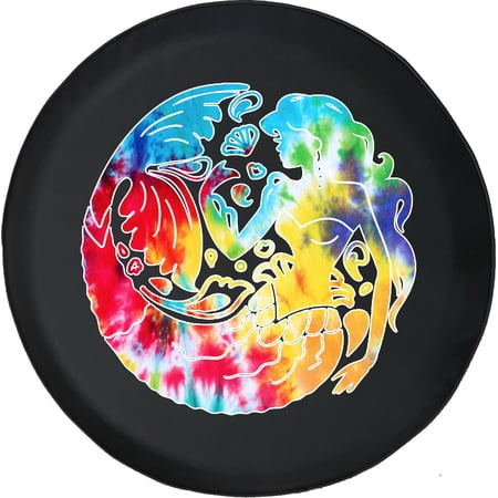 Black Tire Covers - Tire Accessories for Campers, SUVs, Trailers, Trucks, RVs and More | Tie Dye Mermaid Black 33 Inch