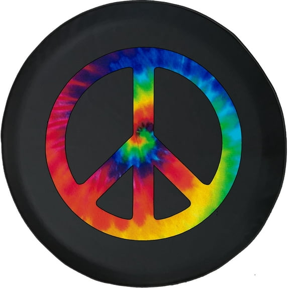 Black Tire Covers - Tire Accessories for Campers, SUVs, Trailers, Trucks, RVs and More | Tie Dye Peace Sign Hippie Black 33 Inch