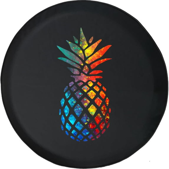 Black Tire Covers - Tire Accessories for Campers, SUVs, Trailers, Trucks, RVs and More | Tie Dye Pineapple Black 31 Inch