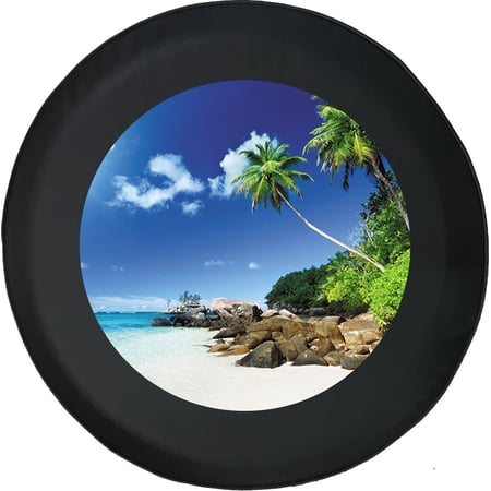 Black Tire Covers - Tire Accessories for Campers, SUVs, Trailers, Trucks, RVs and More | Tropical Island Beach Black 28 Inch