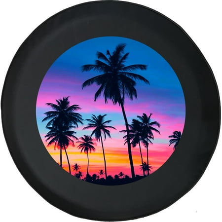 Black Tire Covers - Tire Accessories for Campers, SUVs, Trailers, Trucks, RVs and More | Tropical Sunset Palm Trees Black 35 Inch