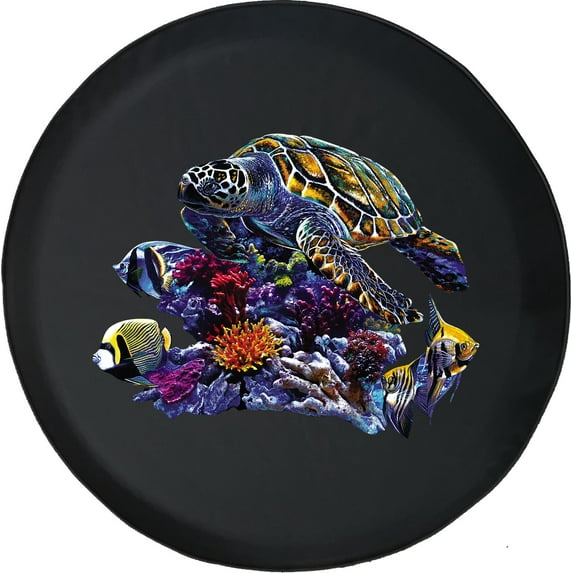 Black Tire Covers - Tire Accessories for Campers, SUVs, Trailers, Trucks, RVs and More | Tropical Turtles Black 30 Inch