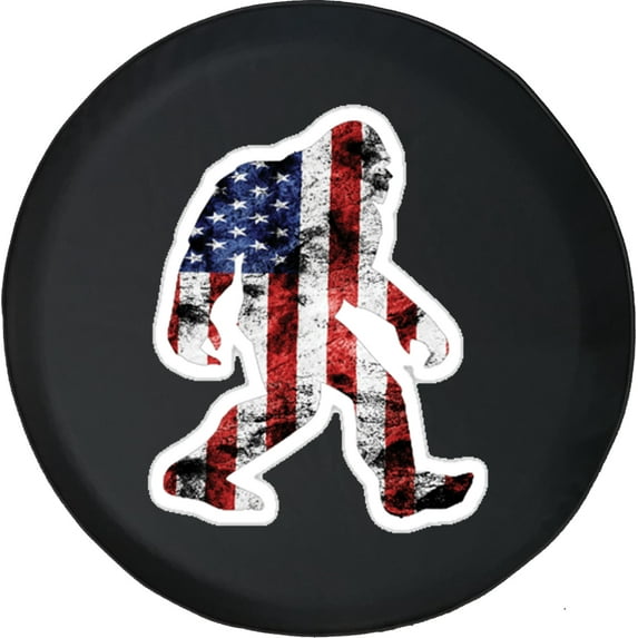 Black Tire Covers - Tire Accessories for Campers, SUVs, Trailers, Trucks, RVs and More | Vintage American Flag Bigfoot Black 32 Inch