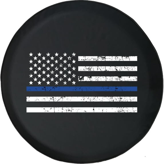 Black Tire Covers - Tire Accessories for Campers, SUVs, Trailers, Trucks, RVs and More | Vintage American Flag Police Black 29 Inch