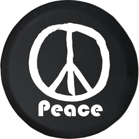 Black Tire Covers - Tire Accessories for Campers, SUVs, Trailers, Trucks, RVs and More | Vintage Peace Sign Black 30 Inch
