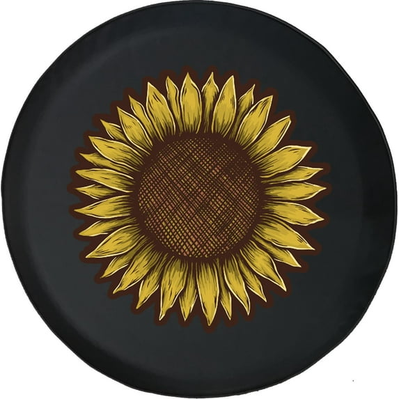 Black Tire Covers - Tire Accessories for Campers, SUVs, Trailers, Trucks, RVs and More | Vintage Retro Sunflower Black 28 Inch