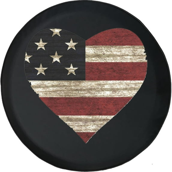Black Tire Covers - Tire Accessories for Campers, SUVs, Trailers, Trucks, RVs and More | Vintage USA American Flag Heart Black 33 Inch