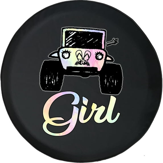 Black Tire Covers - Tire Accessories for Campers, SUVs, Trailers, Trucks, RVs and More | Watercolor Girl Black 35 Inch