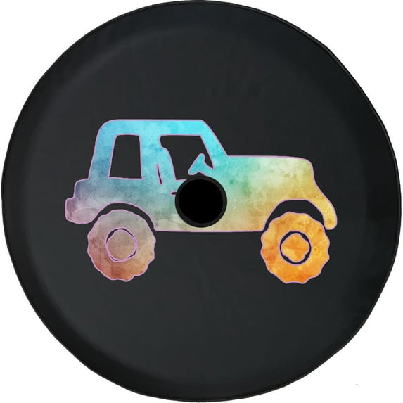 Black Tire Covers - Tire Accessories for Campers, SUVs, Trailers, Trucks, RVs and More | Watercolor Off Road Black 32 Inch With Backup Camera Hole