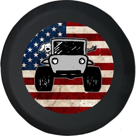 Black Tire Covers - Tire Accessories for Campers, SUVs, Trailers, Trucks, RVs and More | Waving Dog American Flag Black 32 Inch