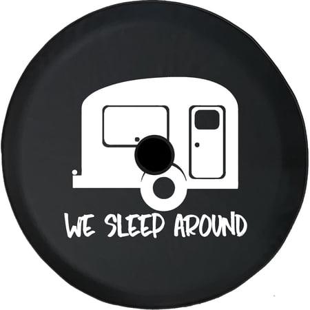 Black Tire Covers - Tire Accessories for Campers, SUVs, Trailers, Trucks, RVs and More | We Sleep Around Camper Black 33 Inch with Backup Camera Hole