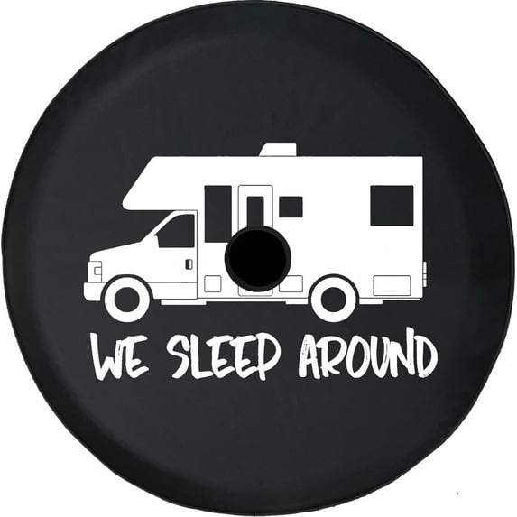 Black Tire Covers - Tire Accessories for Campers, SUVs, Trailers, Trucks, RVs and More | We Sleep Around RV Black 32 Inch With Backup Camera Hole