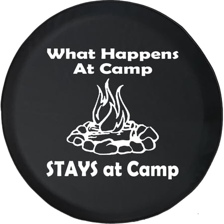 Black Tire Covers - Tire Accessories for Campers, SUVs, Trailers, Trucks, RVs and More | What Happens at Camp Stays at Camp Bonfire Black 32 Inch