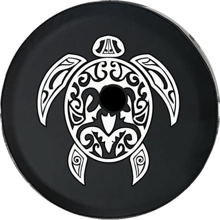 Black Tire Covers - Tire Accessories for Campers, SUVs, Trailers, Trucks, RVs and More | White Sea Turtle Black 32 Inch With Backup Camera Hole