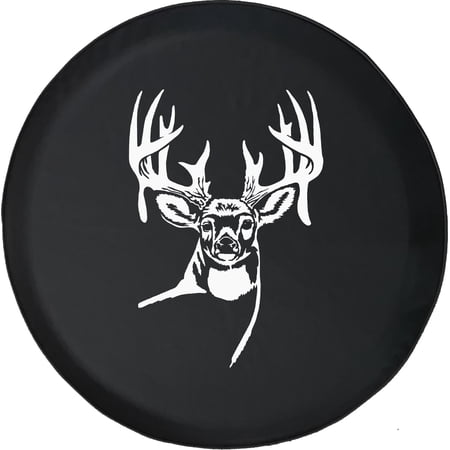 Black Tire Covers - Tire Accessories for Campers, SUVs, Trailers, Trucks, RVs and More | Whitetail Deer Big Rack Hunting Buck Black 28 Inch