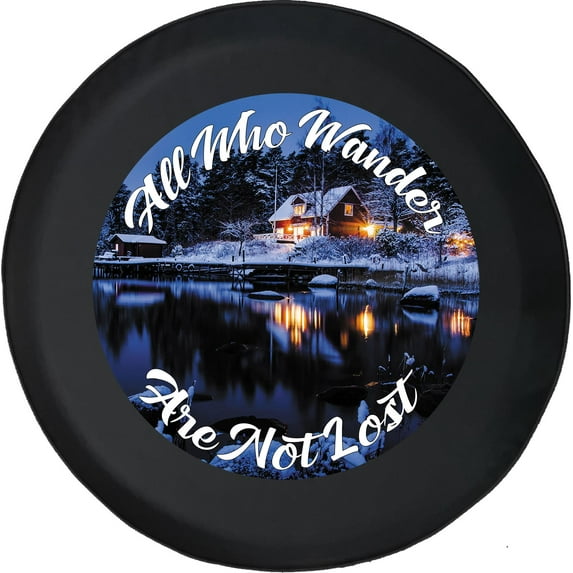 Black Tire Covers - Tire Accessories for Campers, SUVs, Trailers, Trucks, RVs and More | Winter All Who Wander are Not Lost Black 33 Inch