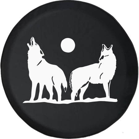 Black Tire Covers - Tire Accessories for Campers, SUVs, Trailers, Trucks, RVs and More | Wolves Howling at The Moon Wolf Pack Black 28 Inch
