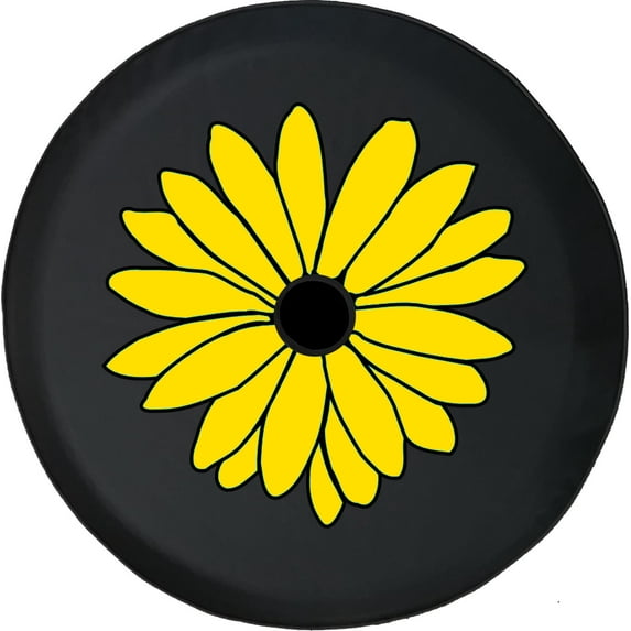 Black Tire Covers - Tire Accessories for Campers, SUVs, Trailers, Trucks, RVs and More | Yellow Flower Daisy Black 33 Inch with Backup Camera Hole