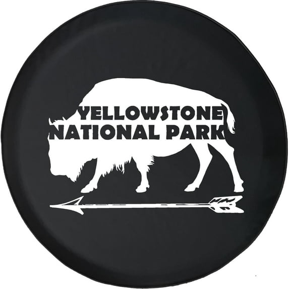 Black Tire Covers - Tire Accessories for Campers, SUVs, Trailers, Trucks, RVs and More | Yellowstone National Park Old Faithful Buffalo Black 35 Inch