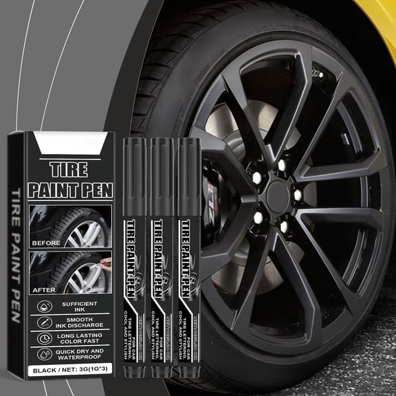 Black Tire Paint Marker, 3Pack 3G Long-Lasting Oil-Based Paint Pens for Car Tires Lettering,Not Easy to Fade, Suitable for Variety of Surfaces,Including Metal Rubber