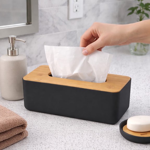 Evideco French Home Goods Padang Black Bamboo PS Bamboo Facial Tissue Covers
