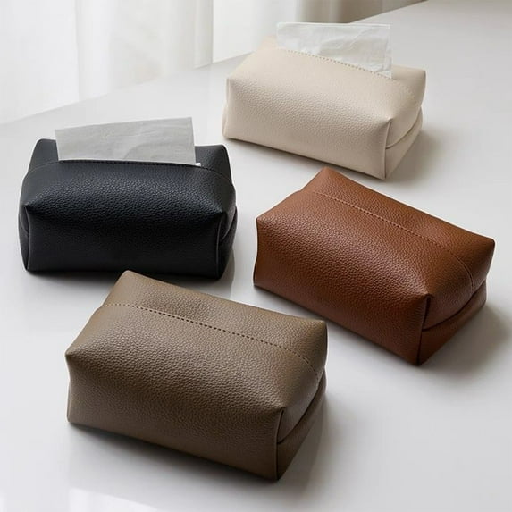 Black Tissue Box Cover Rectangle Tissue Box Cover Leather Tissue Box Cover Hotel Tissue Dispenser Stylish Tabletop Paper Organizer Elegant Dining Room Accessory