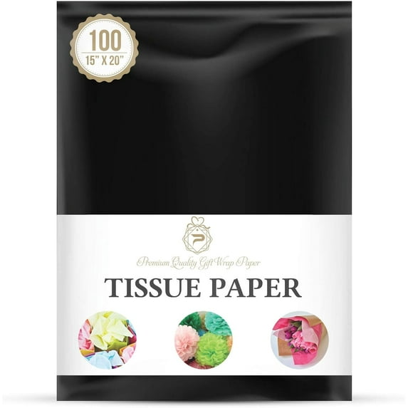 Black Tissue Paper (100 Sheets) for Gift Wrapping, Packaging, Floral, Birthday, Christmas, Halloween, DIY Crafts and More 15" X 20"