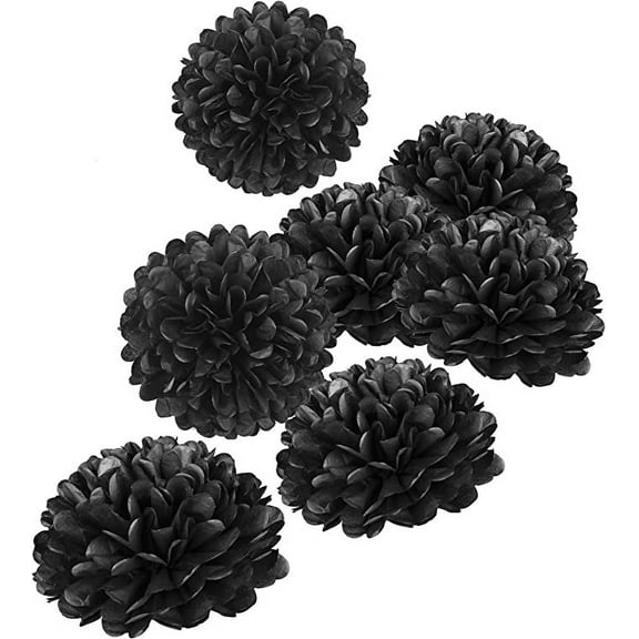 Black Tissue Pom Poms DIY Tissue Paper Flowers for Birthday Wedding Baby Shower Tea Party Dessert Table Decoration, Pack of 18