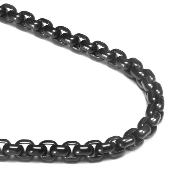 Black Titanium 7MM Box Link Necklace Chain 28"