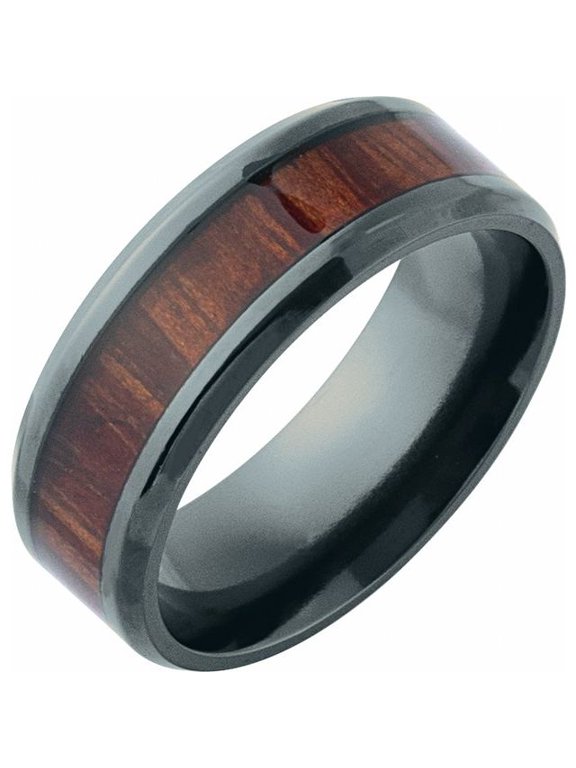 Black Titanium 8 mm Beveled-Edge Golden Pineapple Wood Inlay Comfort-Fit Band Size 11.5 - Solid Gold Fine Jewelry | Jewelry by Sweet Pea