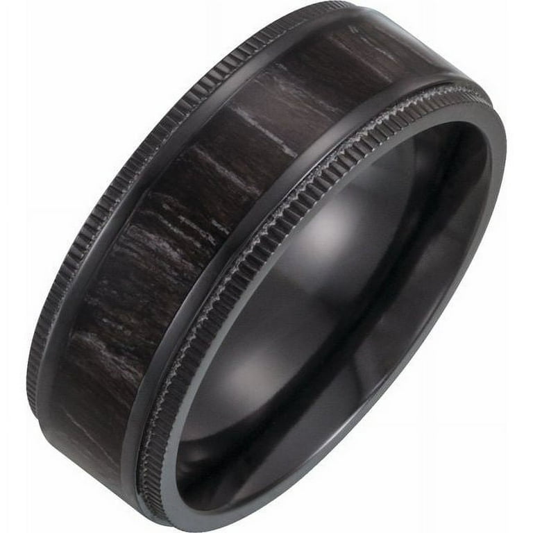 Black Titanium 8 mm Coin-Edge Band with Wood Inlay Black Titanium 8 mm Coin-Edge Band with Wood Inlay