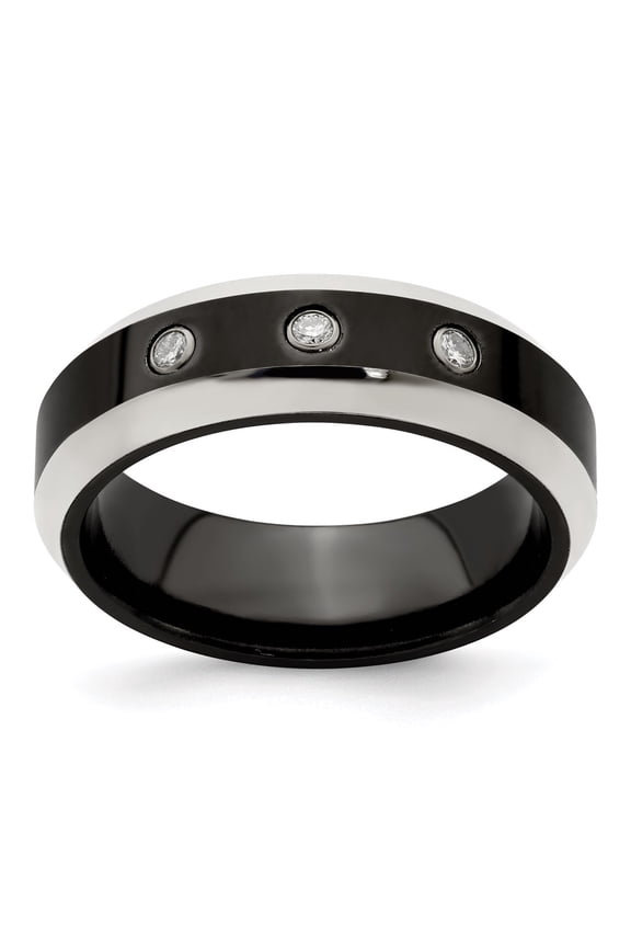 Black Titanium Beveled Diamond with 925 Sterling Silver Bezel 7mm Bridal Engagement Wedding Band Ring Fine Jewelry For Women Gifts For Her, Size 8.5