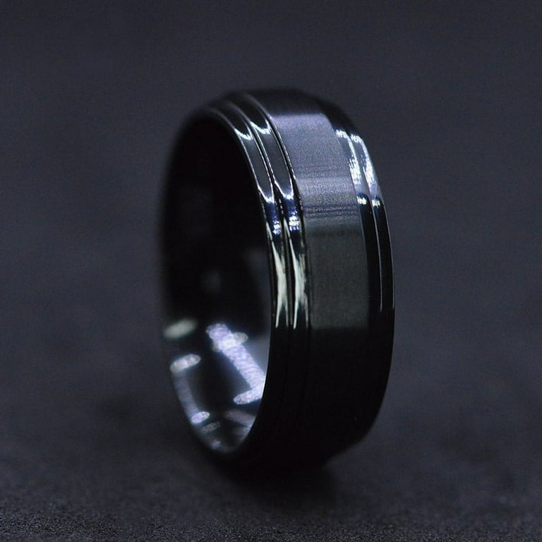 Black Titanium 8mm Double Ridged Band Black Titanium 8mm Double Ridged Band