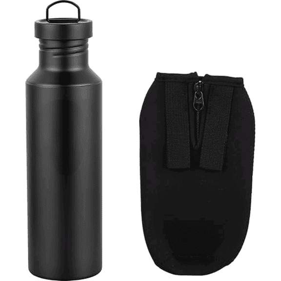 Black Titanium Camping Sports Water Bottle, 23.6 oz, with Carrying Pouch$$Sport & Recreation Other