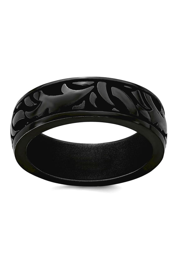 Black Titanium Casted Design 7mm Band Size 10 Ring for Women and Men - 5.9 Grams