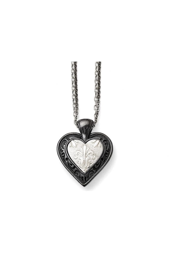 Gem & Harmony Black Titanium Heart Pendant Necklace with Chain (22 inches) for Women