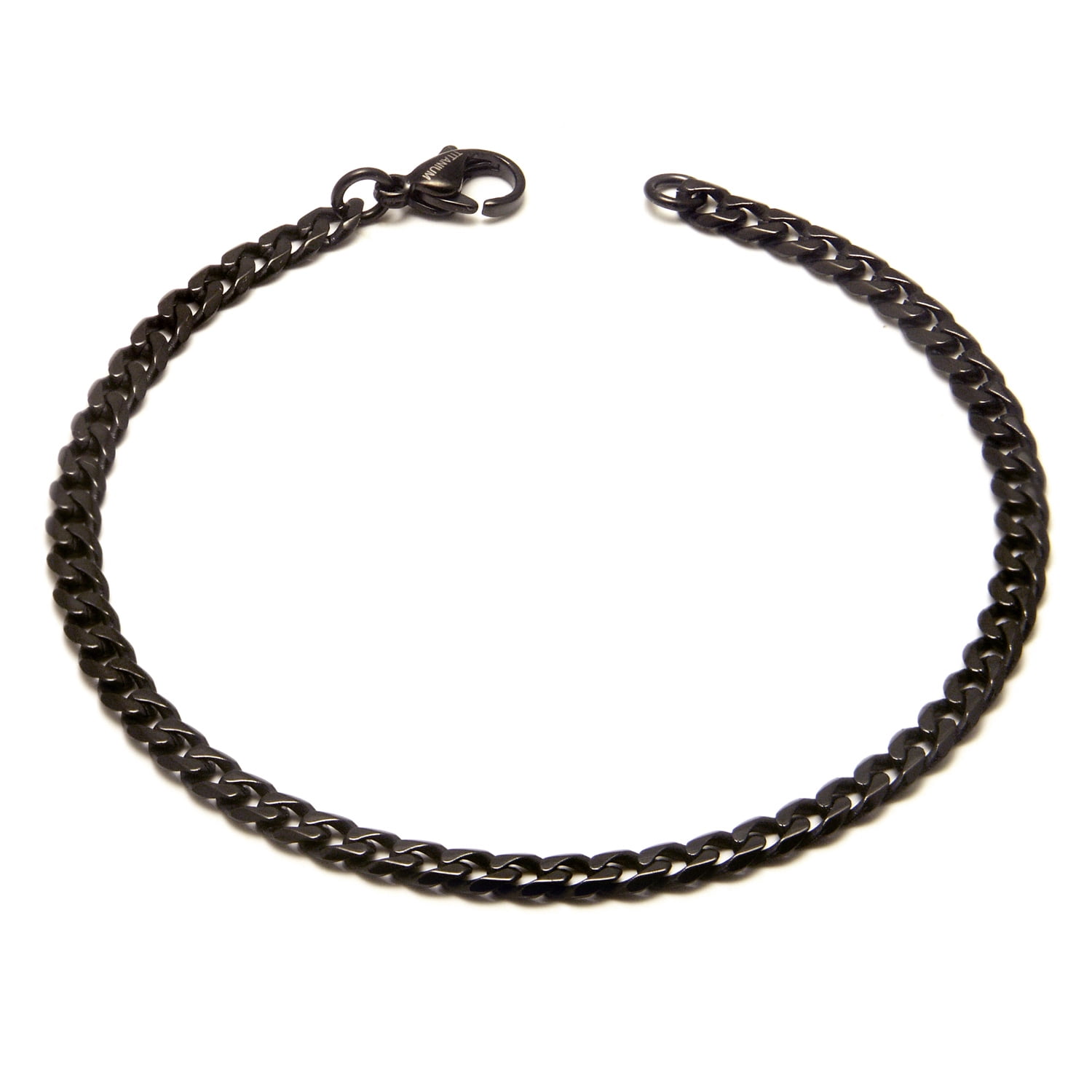 Black Titanium Kay Solid Black Titanium 4MM Curb High Polish Finish Men's Link Bracelet 7"