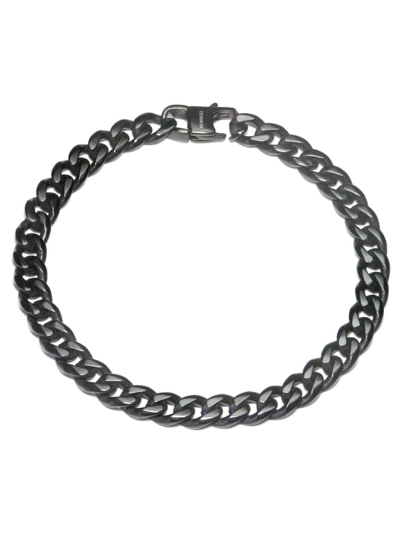 Black Titanium Kay Solid Black Titanium 7MM Curb High Polish Finish Men's Link Bracelet 11"