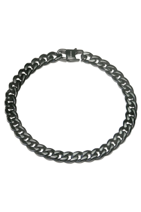 Black Titanium Kay Solid Black Titanium 7MM Curb High Polish Finish Men's Link Bracelet 7"