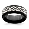 thumbnail image 1 of Black Titanium Men's and 925 Sterling Silver-Inlay Celtic Knot Irish Claddagh Wedding Band Ring Size 11.5, 1 of 8