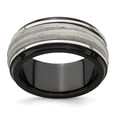 thumbnail image 1 of Black Titanium Men's and 925 Sterling Silver-Inlay Laser and Wave Wedding Band Ring Size 13.5, 1 of 8