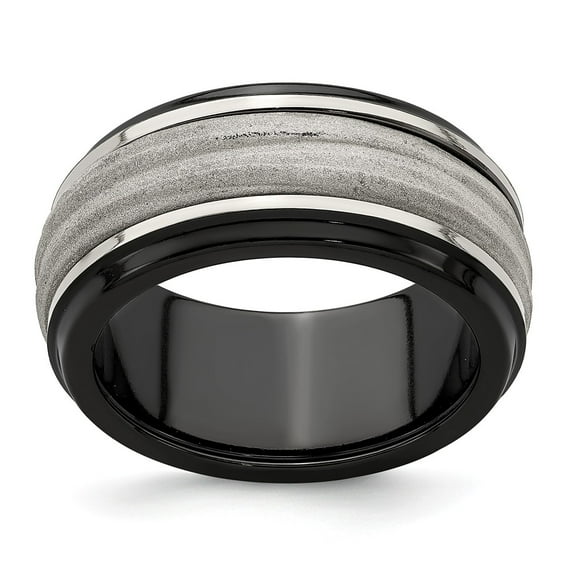 Black Titanium Men's and 925 Sterling Silver-Inlay Laser and Wave Wedding Band Ring Size 13.5