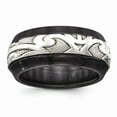 thumbnail image 1 of Black Titanium Men's and 925 Sterling Silver-Inlay Scroll Wedding Band Ring Size 13, 1 of 8