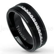 JEWELRY AVALANCHE Black Titanium Mens Eternity Wedding Band Comfort Fit Cubic Zirconia Anniversary Ring -#587WFs10