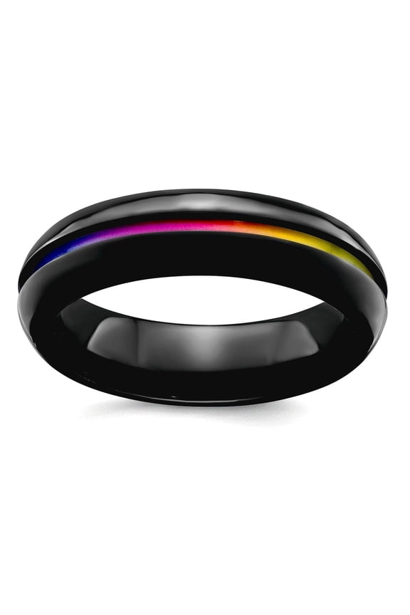 Black Titanium Multi-colored Rainbow Anodized Center Polished 6mm Band Size 9 Ring for Women and Men